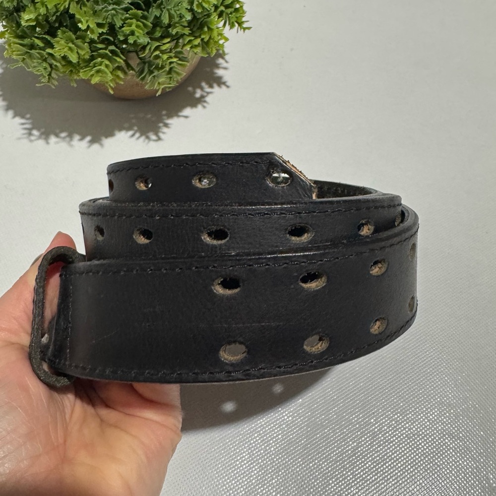 Vintage Y2K 90s Black Leather Double Hole Belt‎ Mens Size 40